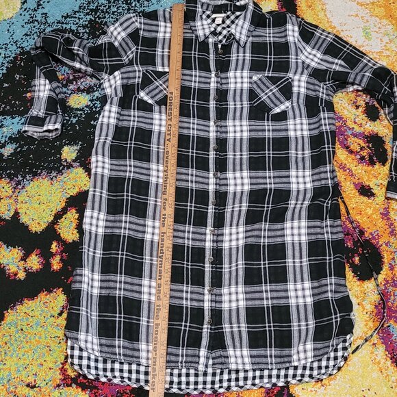 SOFT & COZY BLACK WHITE PLAID FLANNEL SHIRT DRESS 100% COTTON EUC xXL - Picture 5 of 8
